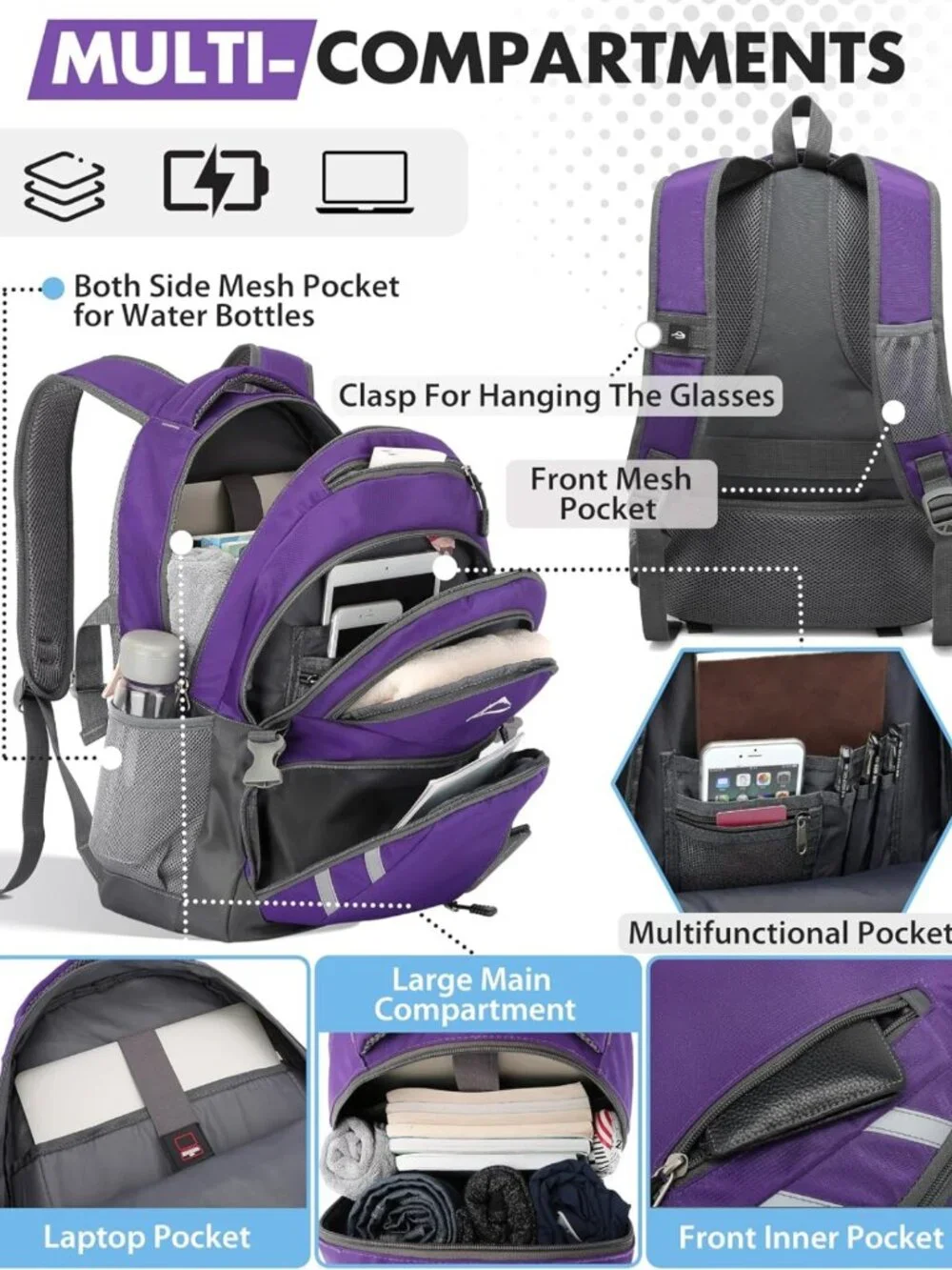 Stylish College Laptop Backpack with USB Charging, Anti-Theft, Fits 15.6